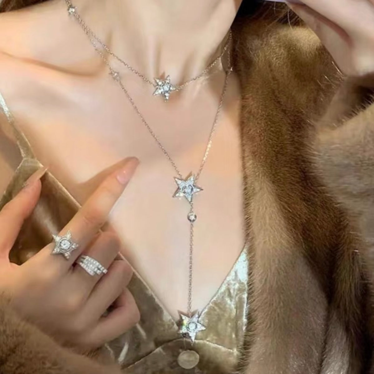 Star Pendant Necklace in Gold-Tone – Star Detail close-up detail
