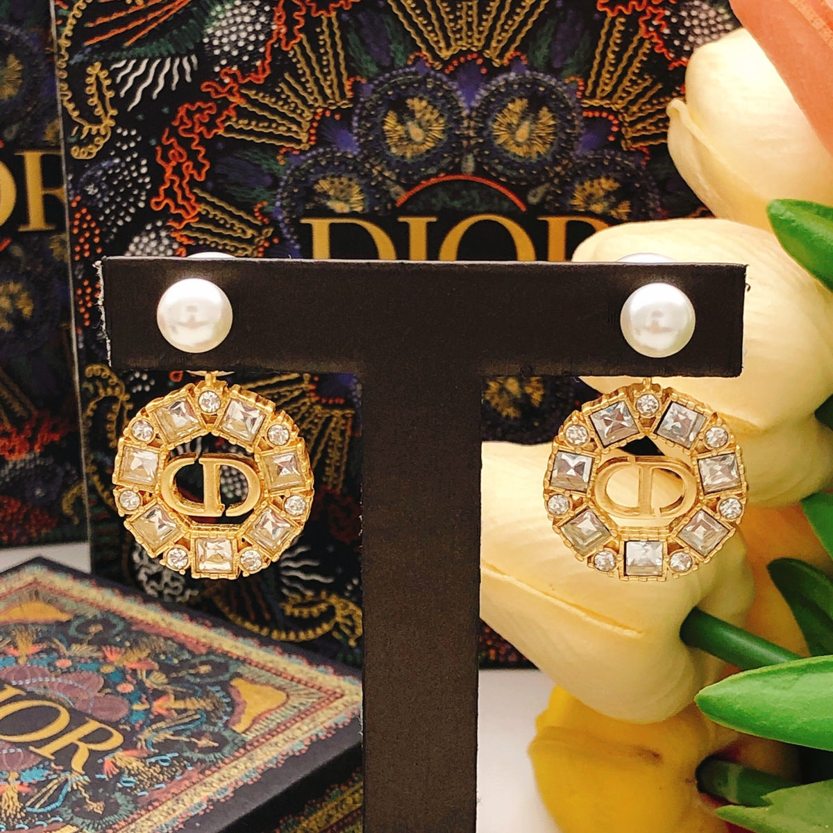Sculptural Stud Earrings in Polished Metal-Tone with Crystal-Style Accents – Design 003 styled view