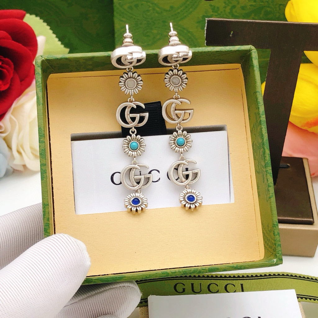 Floral Stud Earrings in Polished Metal-Tone – Design 008 styled product view
