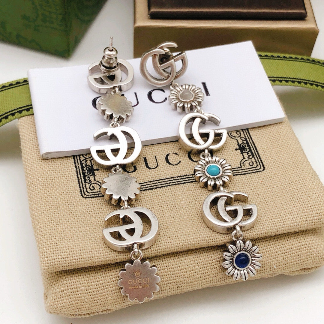 Floral Stud Earrings in Polished Metal-Tone – Design 008 front product view