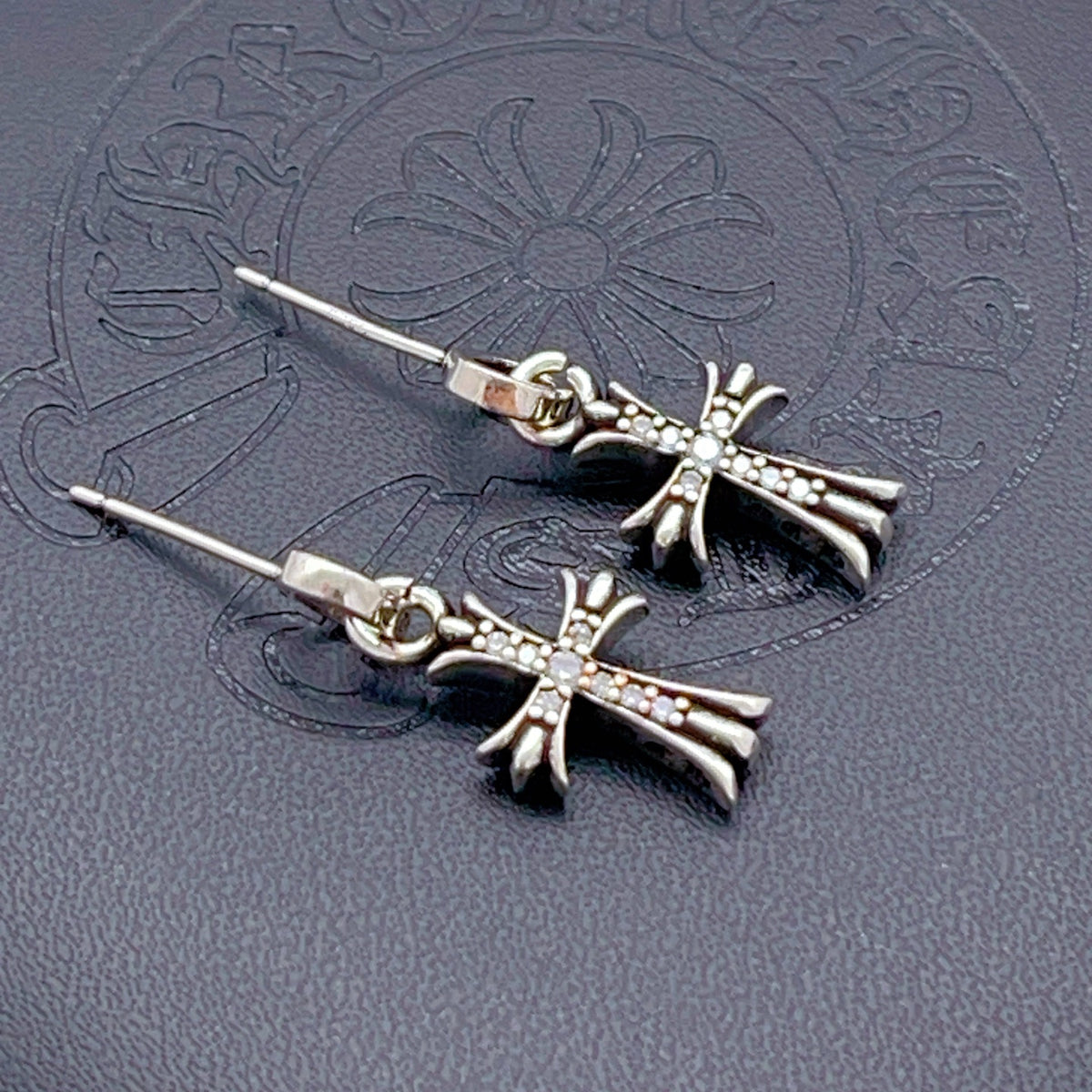 Gothic Emblem Stud Earrings in Metal-Tone detail view