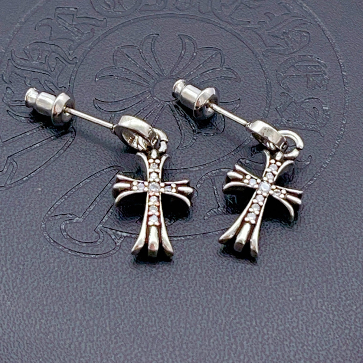Gothic Emblem Stud Earrings in Metal-Tone side detail