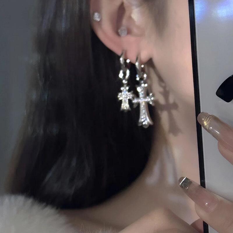 Gothic Emblem Stud Earrings in Metal-Tone detail view