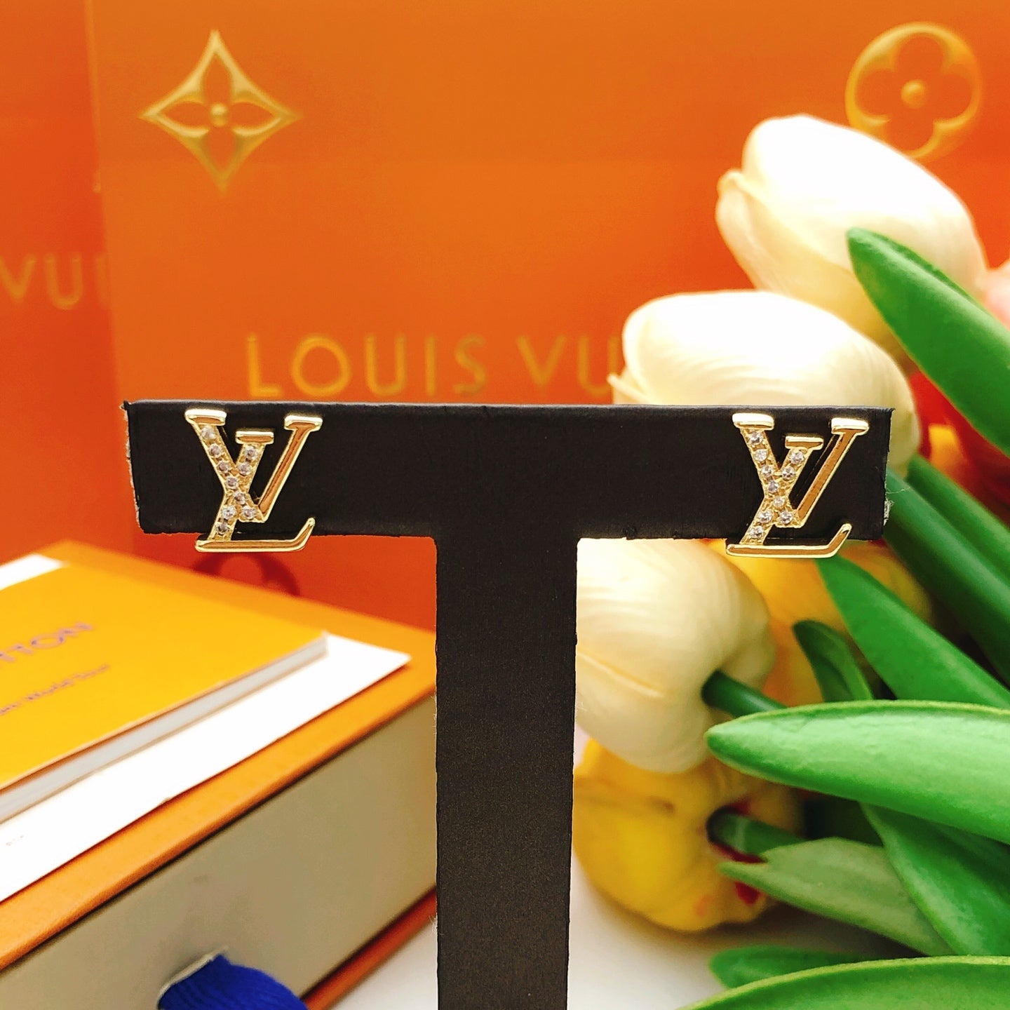 Geometric Emblem Stud Earrings in Gold-Tone – Design 031 styled product view