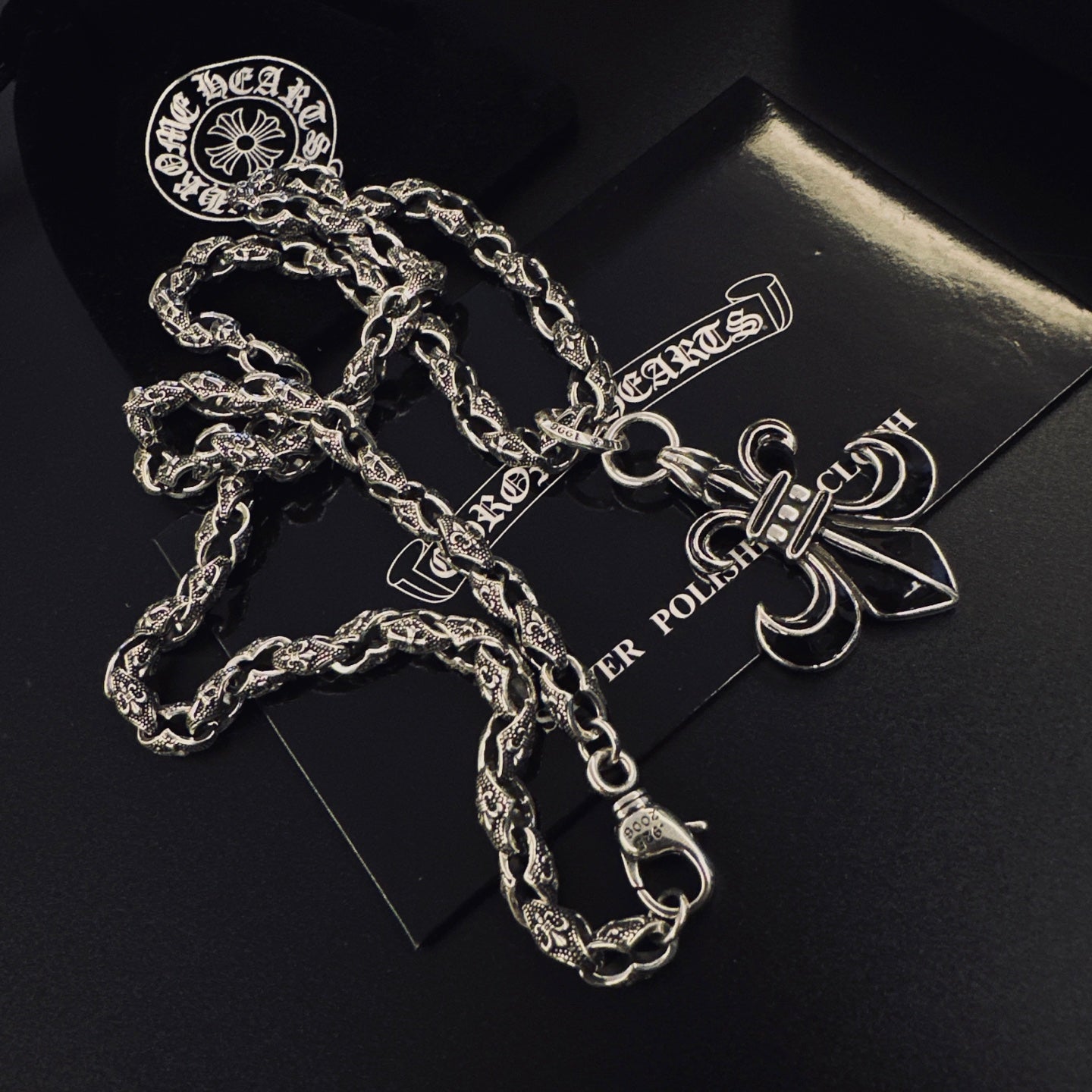 Signature Emblem Pendant Necklace in Polished Metal-Tone – Design 043 side detail