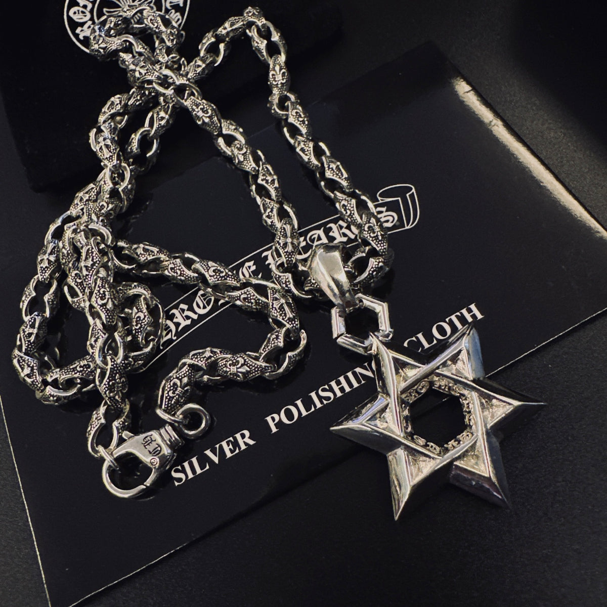 Signature Emblem Pendant Necklace in Polished Metal-Tone – Design 042 side detail