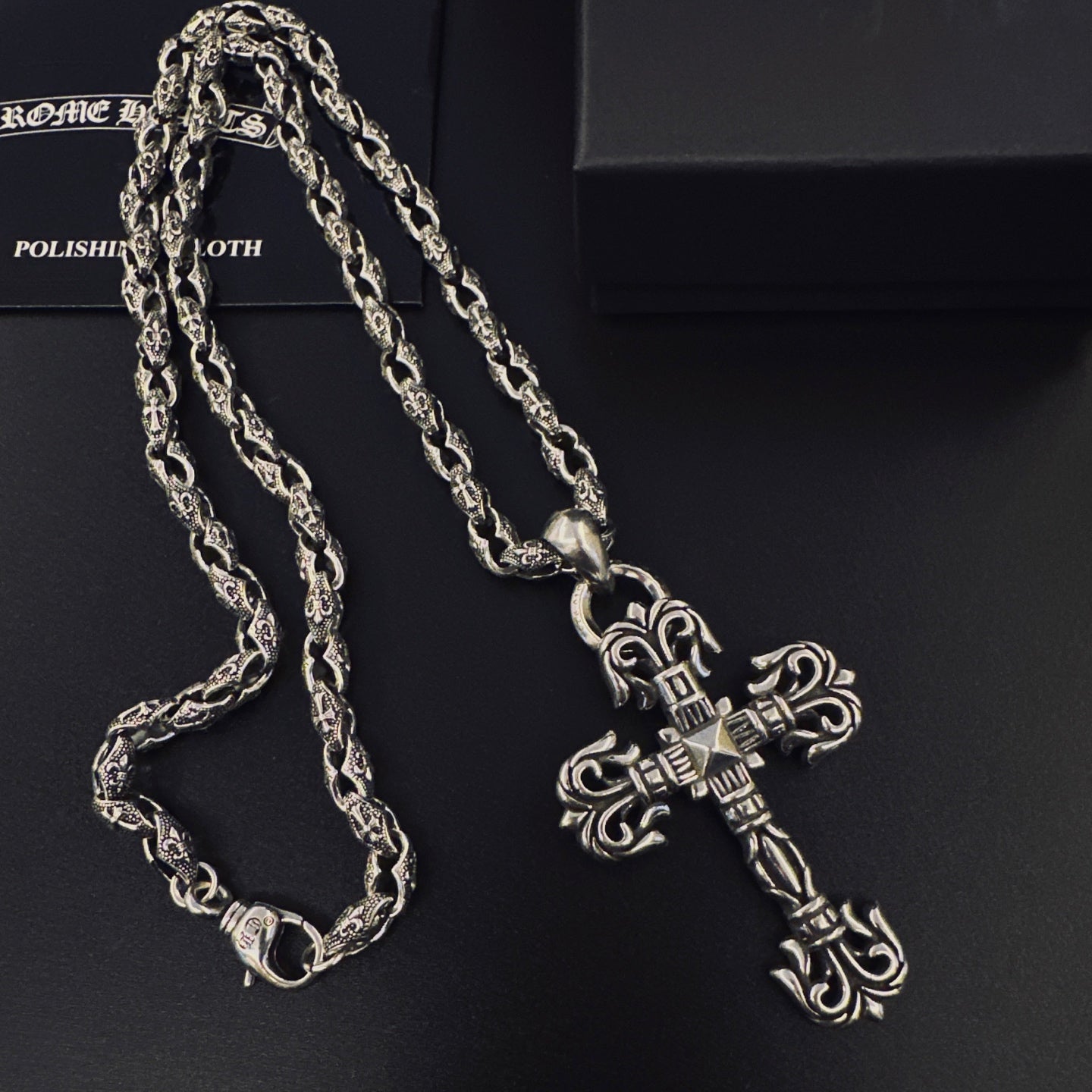 Cross Pendant Necklace in Antique Silver-Tone – Design 12 main product view