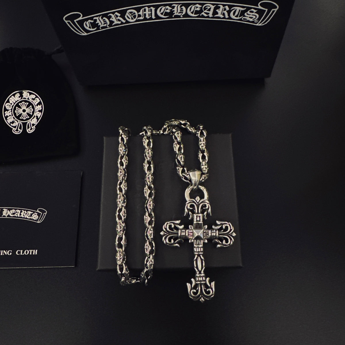 Cross Pendant Necklace in Antique Silver-Tone – Design 12 main product view