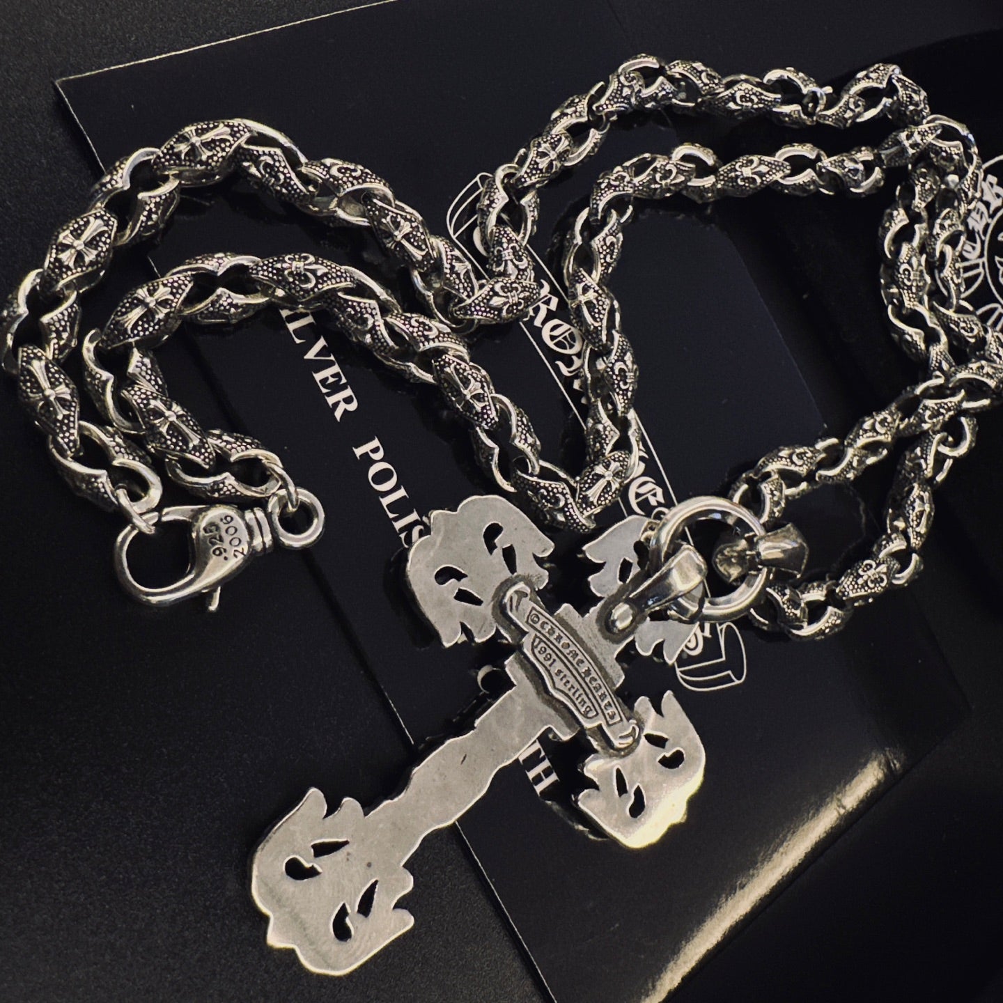 Cross Pendant Necklace in Antique Silver-Tone – Design 12 front product view