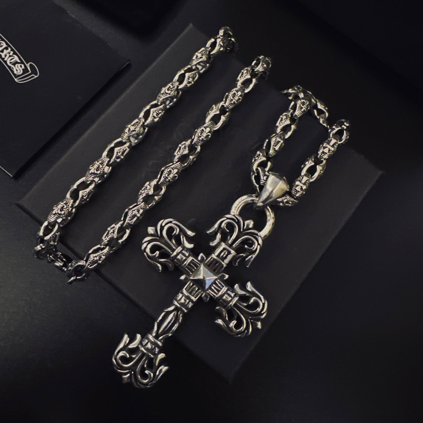 Cross Pendant Necklace in Antique Silver-Tone – Design 12 front product view