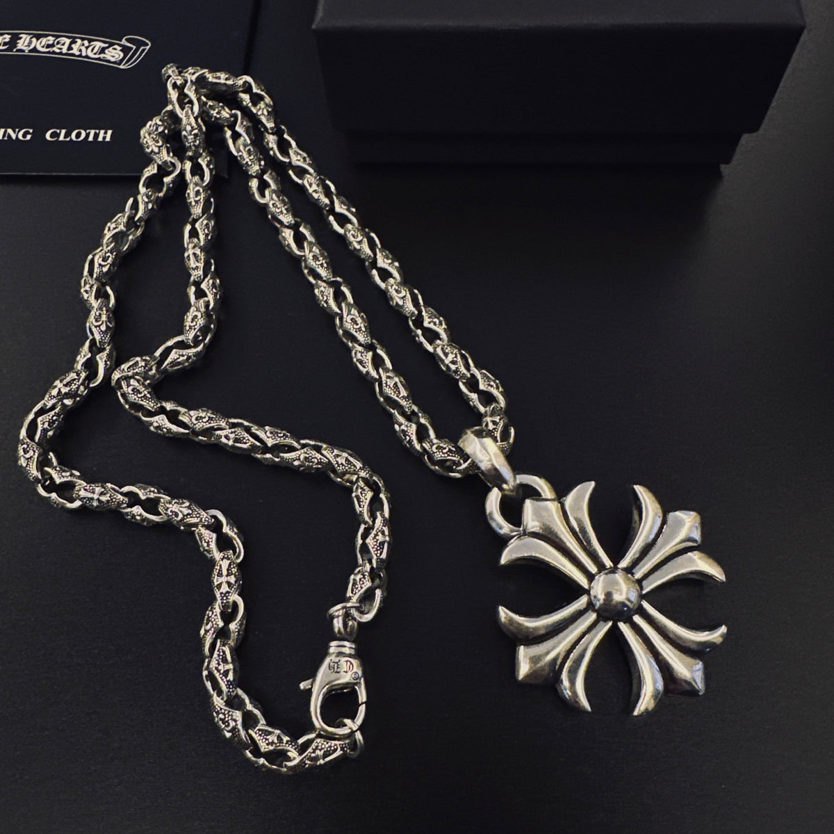 Cross Pendant Necklace in Antique Silver-Tone – Design 11 close-up detail