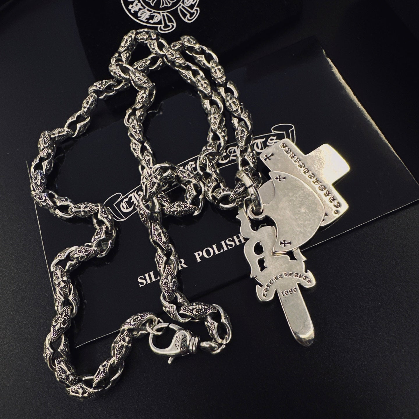 Cross Pendant Necklace in Antique Silver-Tone – Design 10 close-up detail