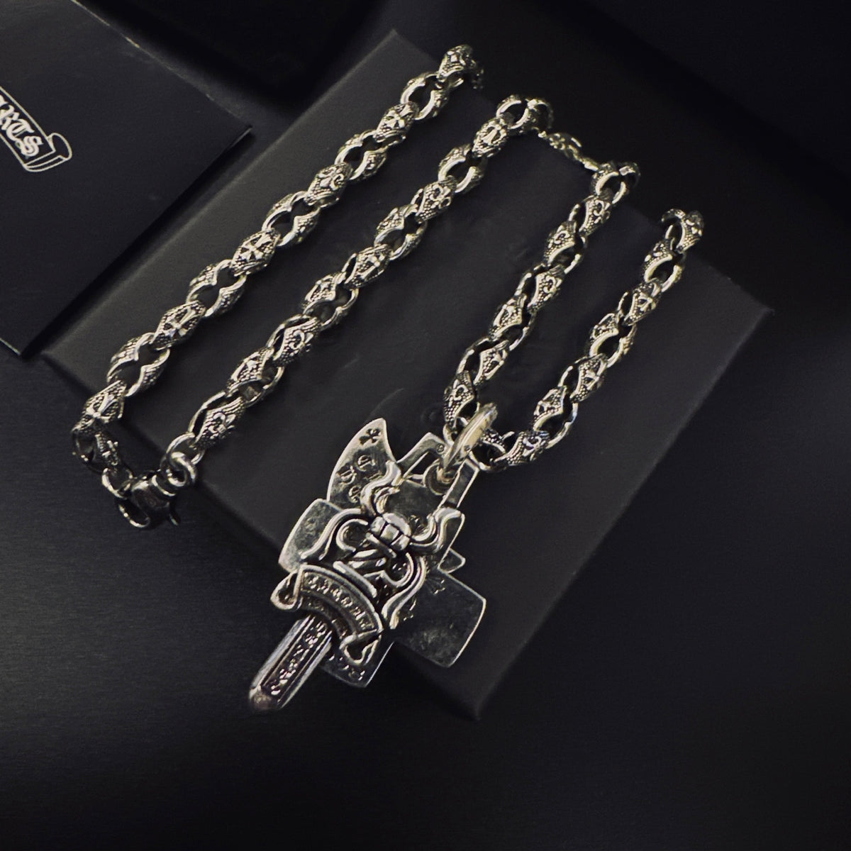 Cross Pendant Necklace in Antique Silver-Tone – Design 10 main product view