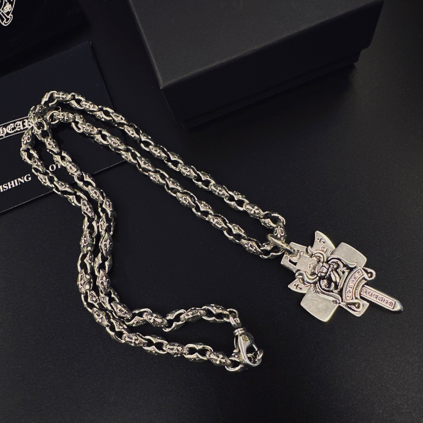 Cross Pendant Necklace in Antique Silver-Tone – Design 10 front product view