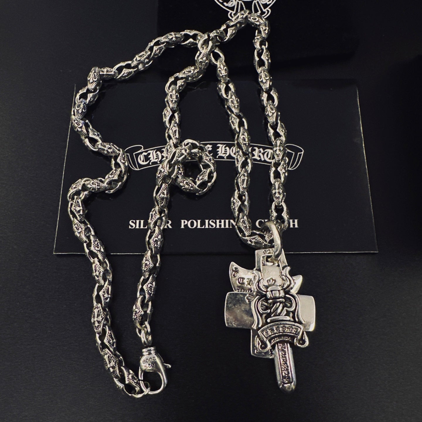 Cross Pendant Necklace in Antique Silver-Tone – Design 10 detail view