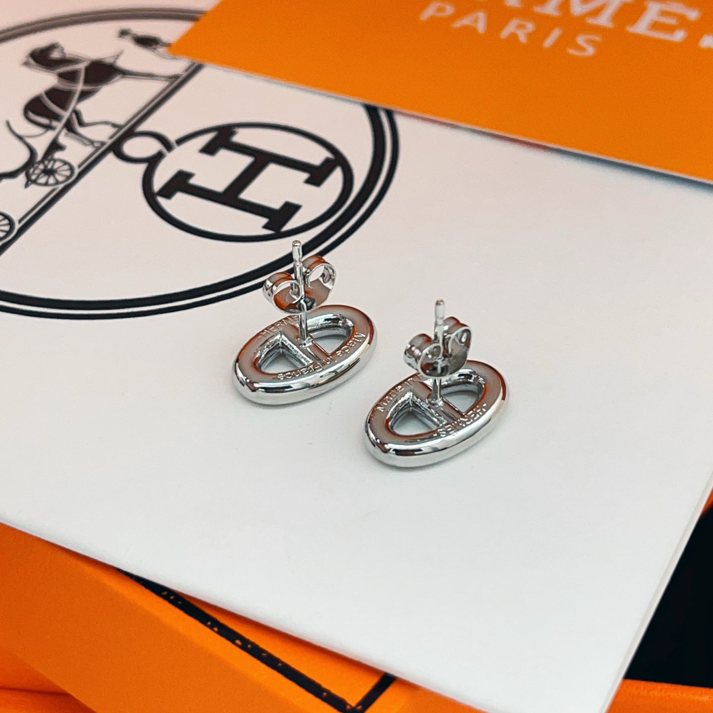 Toggle Stud Earrings in Silver-Tone close-up detail