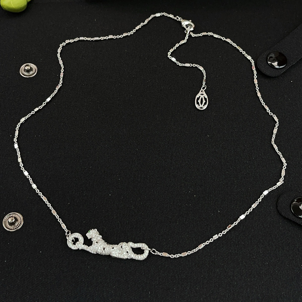Panther Motif Pendant Necklace in Silver-Tone close-up detail