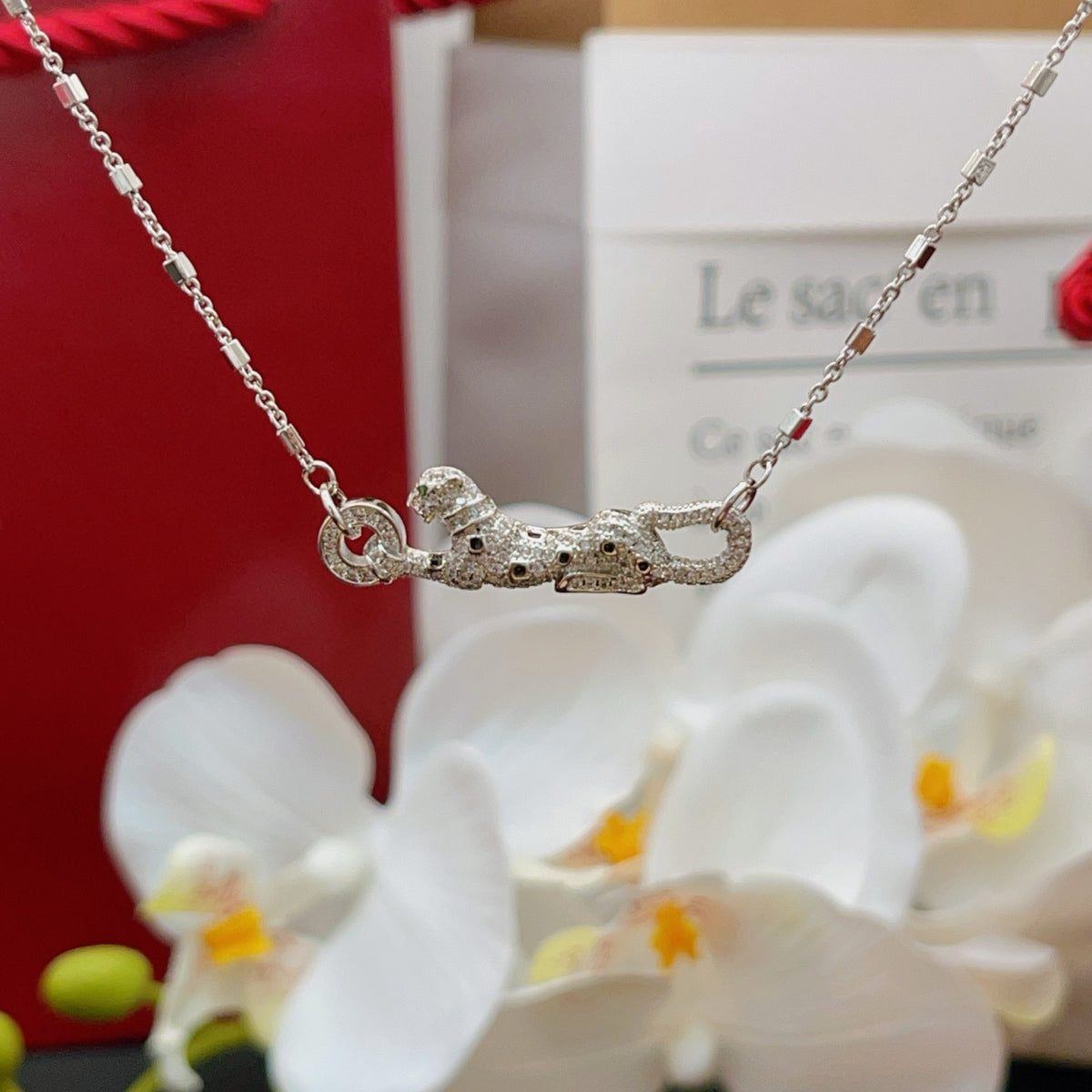 Panther Motif Pendant Necklace in Silver-Tone styled view