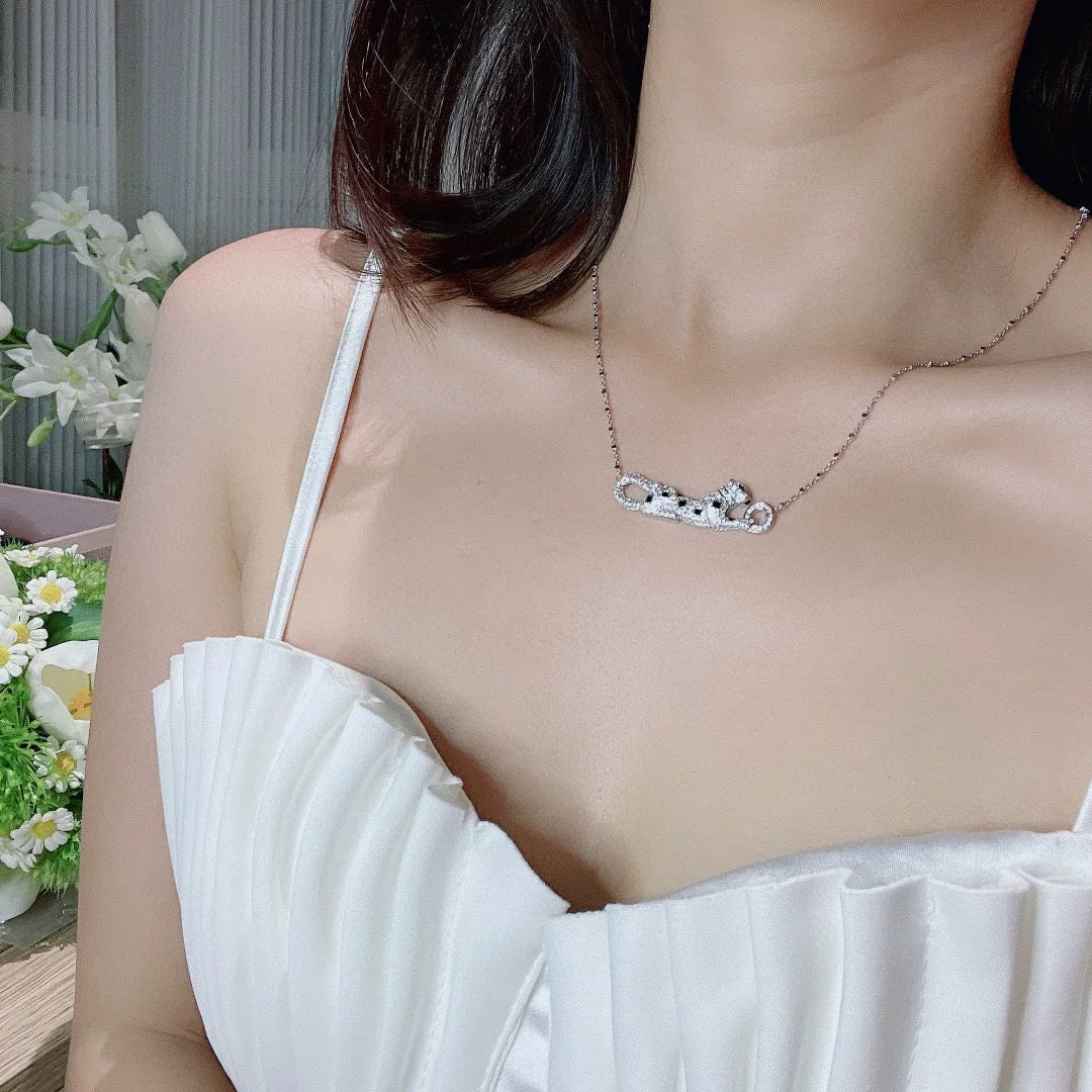 Panther Motif Pendant Necklace in Silver-Tone side detail