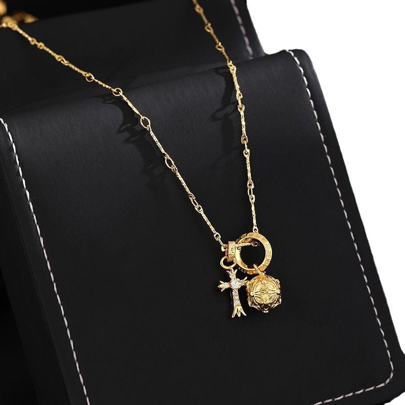 Cross Pendant Necklace in Gold-Tone – Design 04 side detail