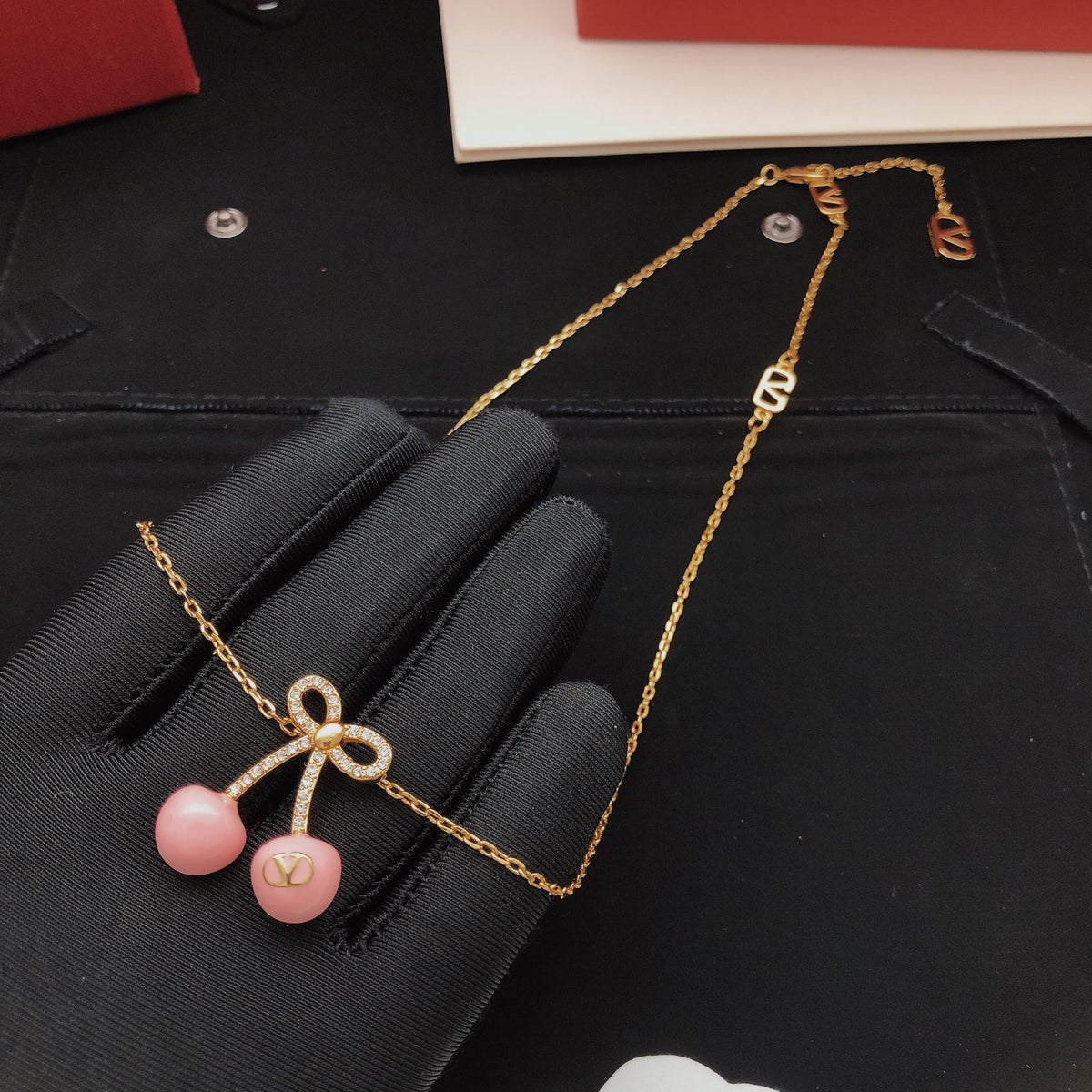 Bow Crystal-Accent Pendant Necklace side detail