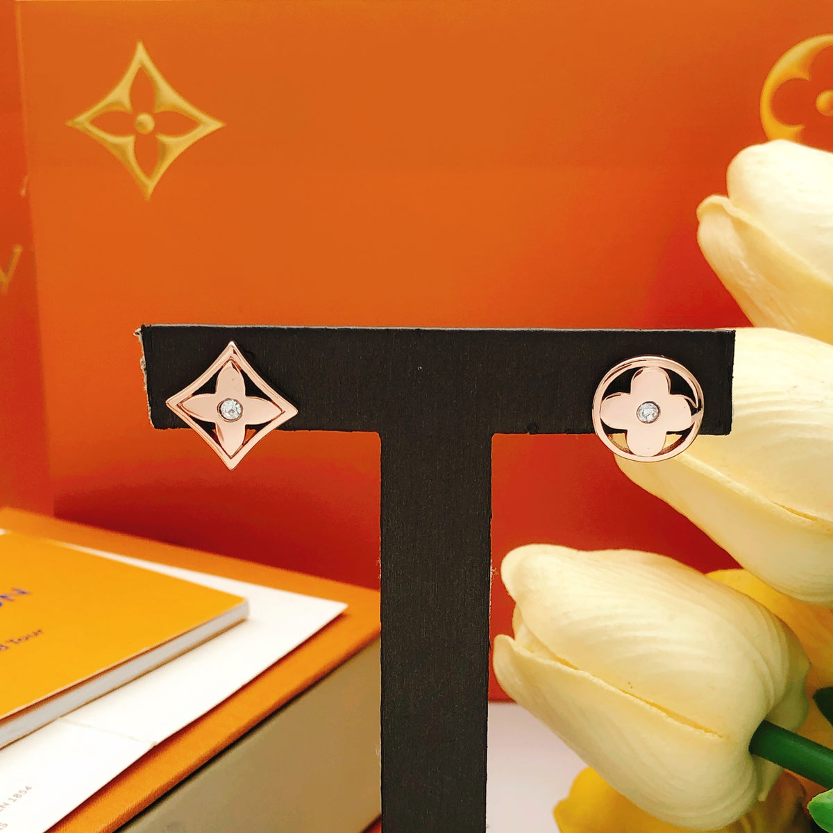 Round Stud Earrings in Rose-Gold-Tone – Rose Gold Detail – Design 002 styled product view