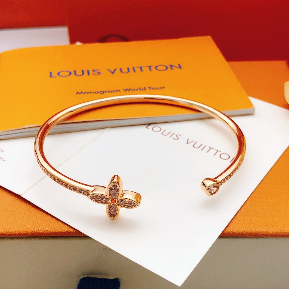 rose gold brass rose Bangle for women - alternate angle view 3