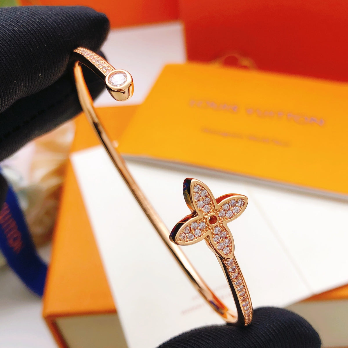 rose gold brass rose Bangle for women - product detail view