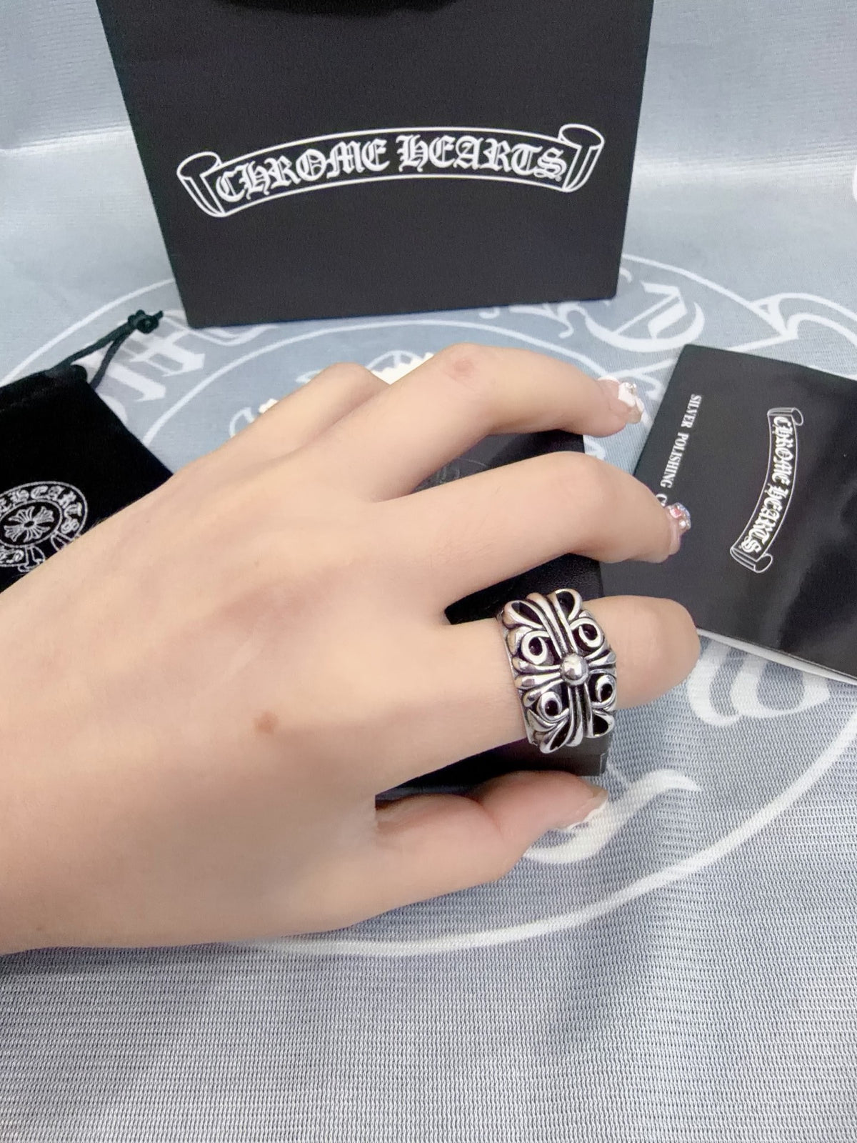 Signature Emblem Statement Ring in Polished Metal-Tone – Design 021 styled product view