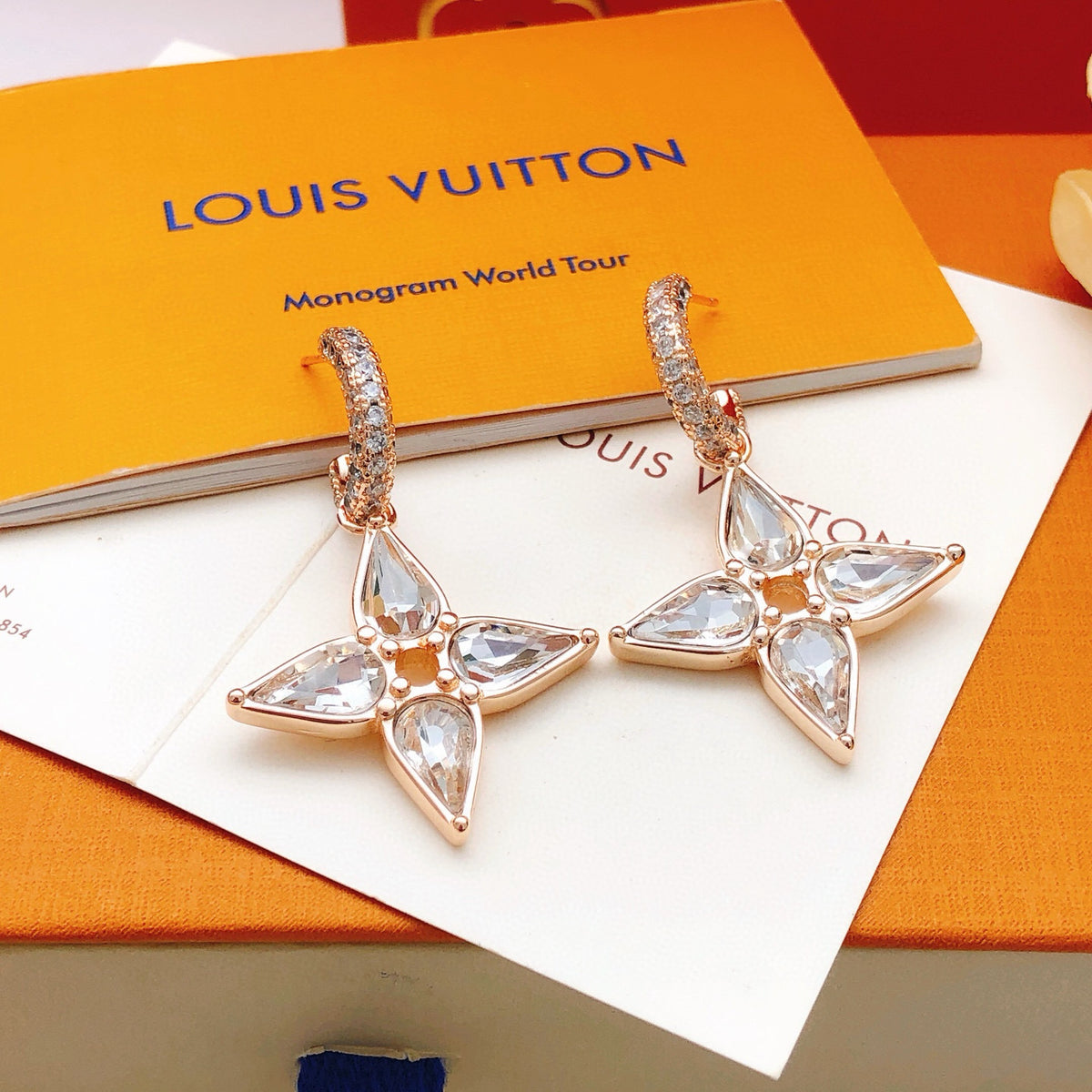 Geometric Emblem Statement Earrings in Rose-Gold-Tone – Rose Gold Detail front product view