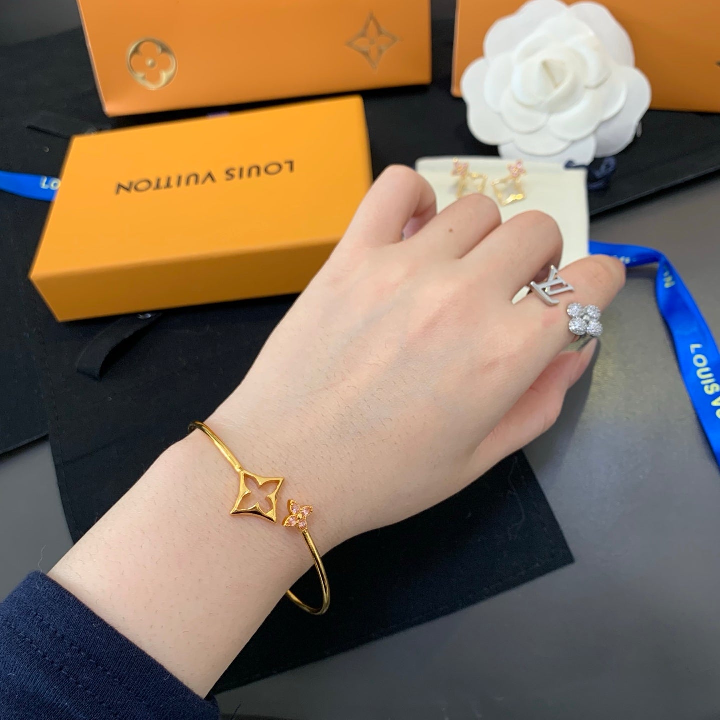 Floral Bangle in Gold-Tone detail view