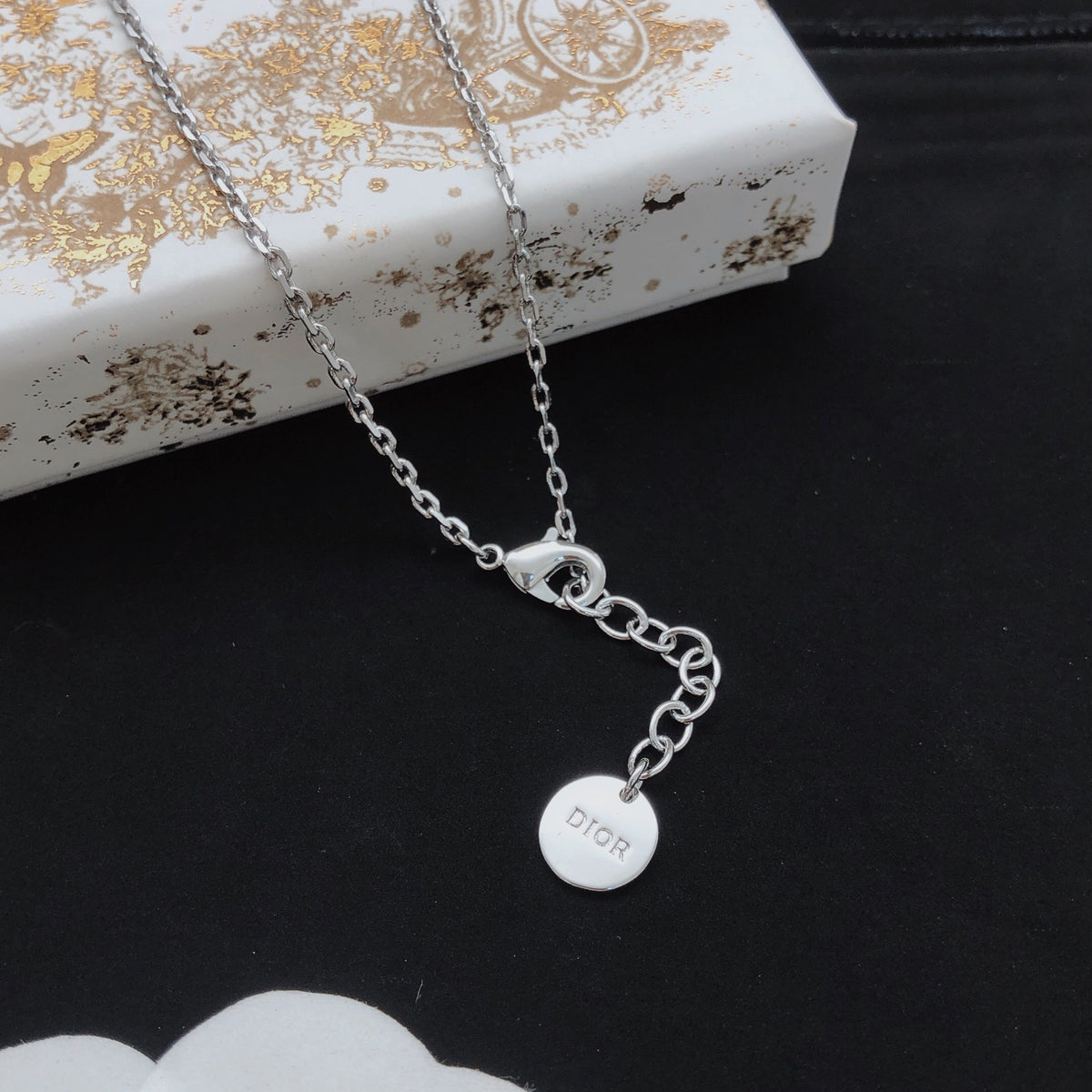 Pearl-Style Motif Pendant Necklace in Polished Metal-Tone with Pearl-Style Detail – Design 008 front view