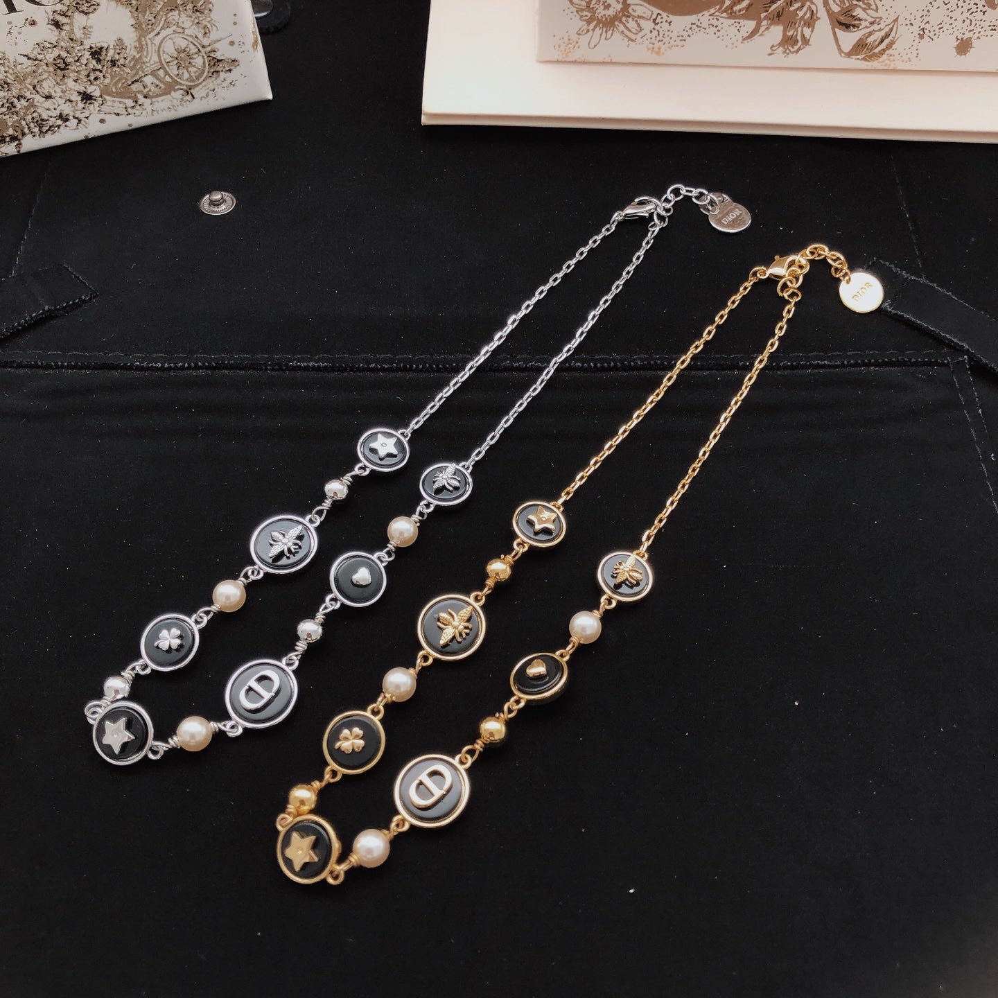 Bee Motif Pendant Necklace in Black-Tone – Design 002 styled view