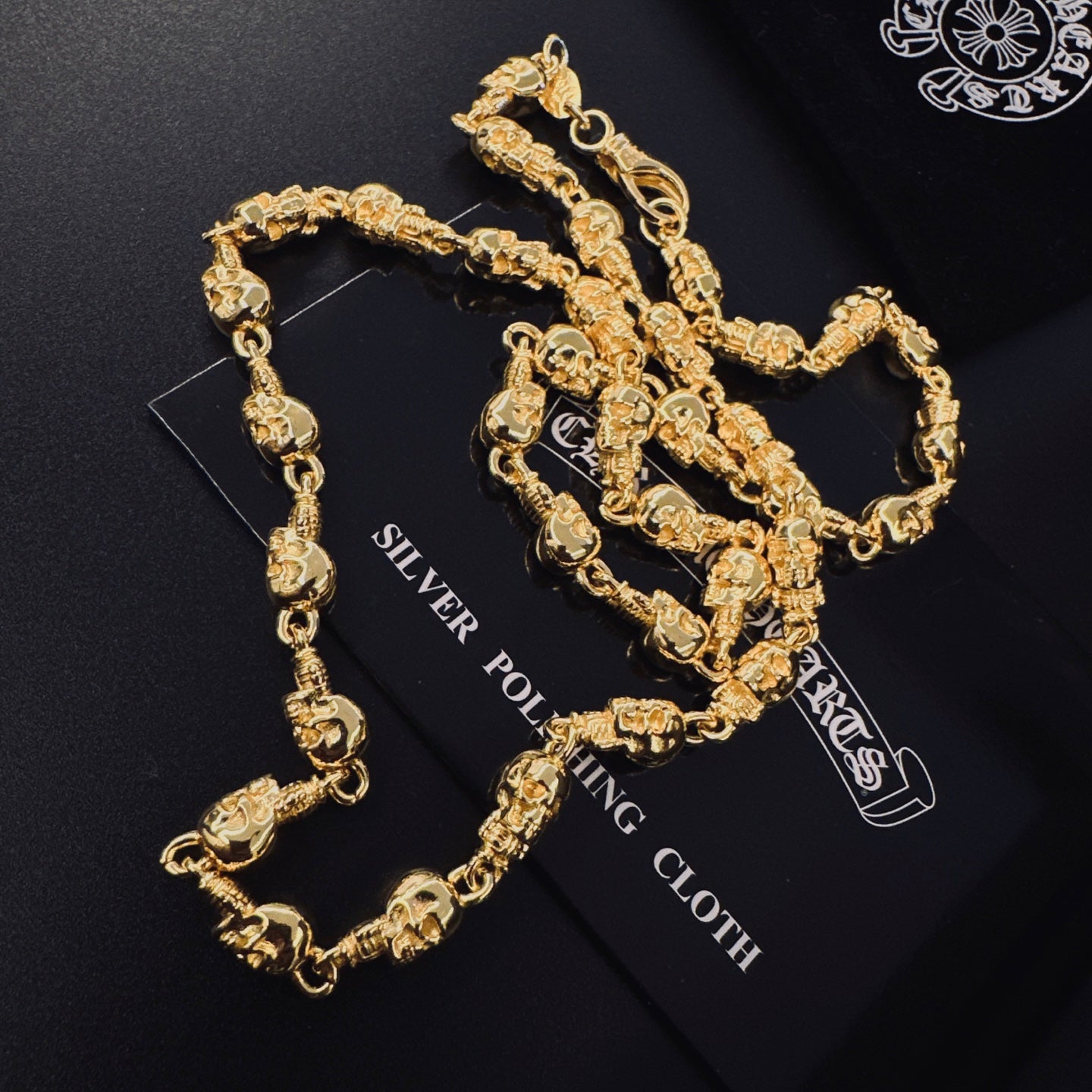 Gothic Emblem Pendant Necklace in Gold-Tone side detail