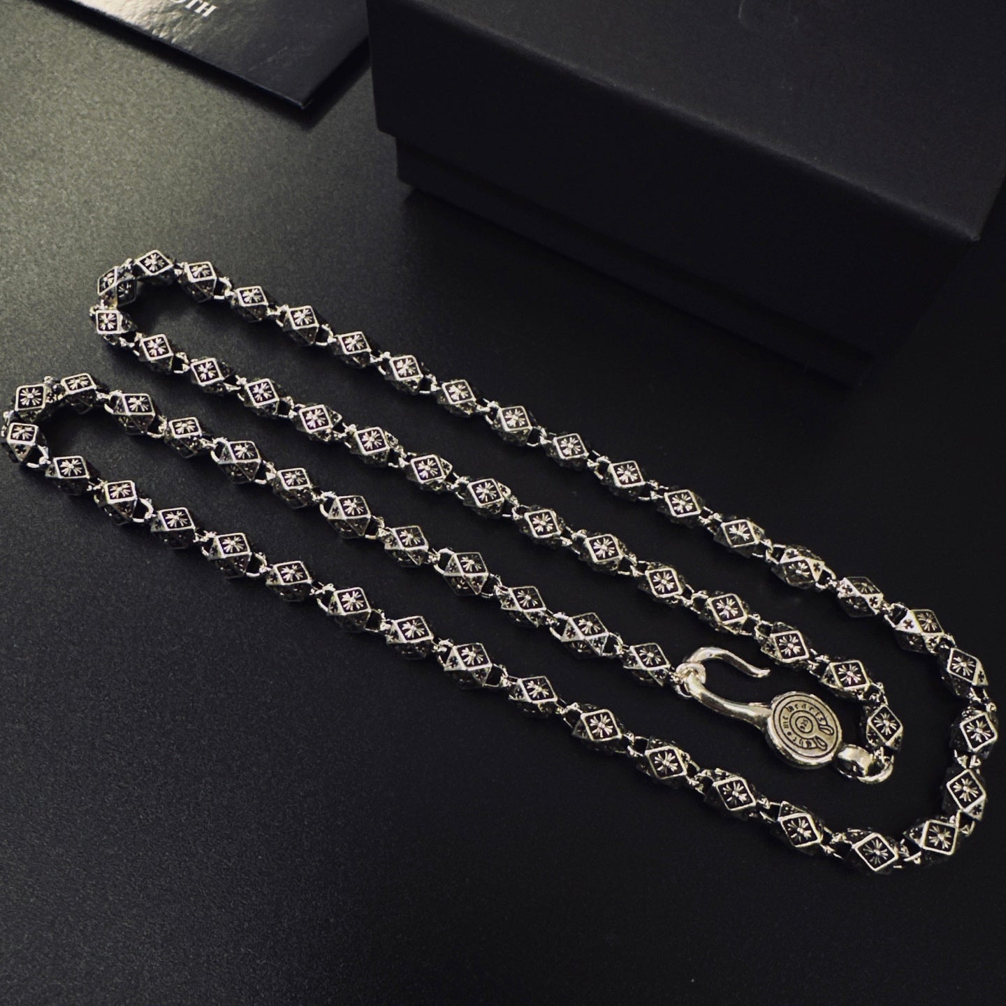 Signature Emblem Pendant Necklace in Polished Metal-Tone – Design 016 detail view