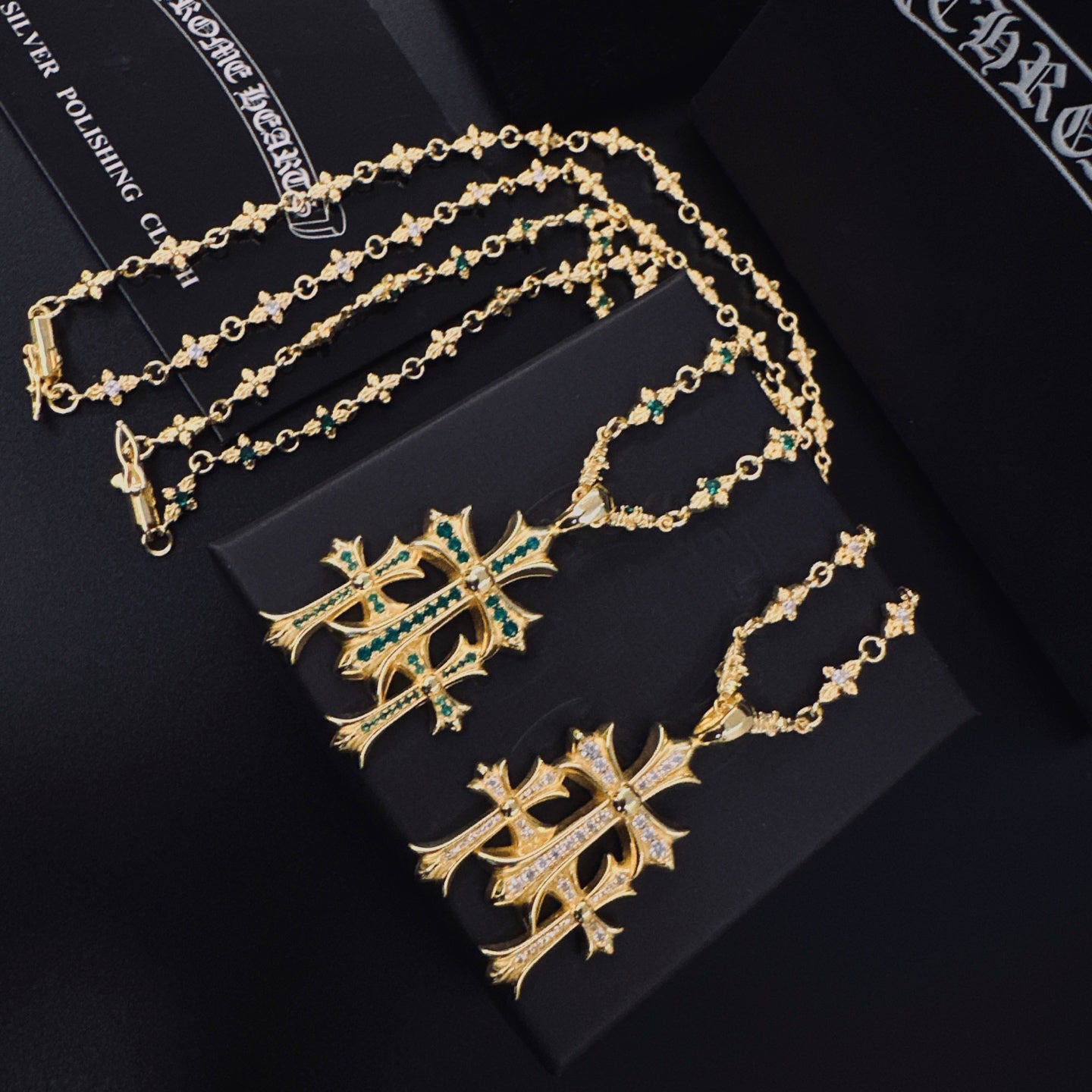 Signature Emblem Pendant Necklace in Polished Metal-Tone – Design 014 front product view