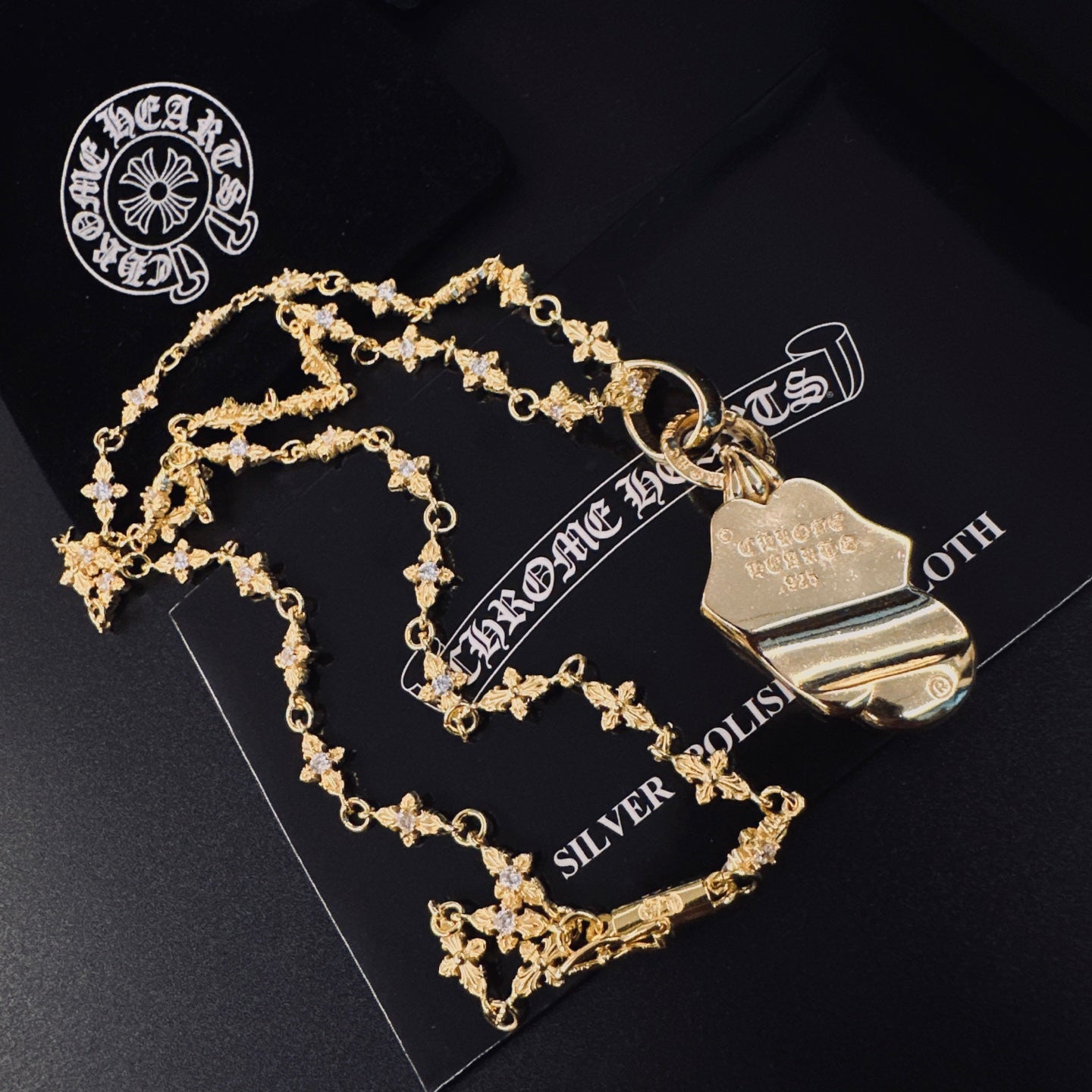 Signature Emblem Pendant Necklace in Polished Metal-Tone – Design 011 detail view
