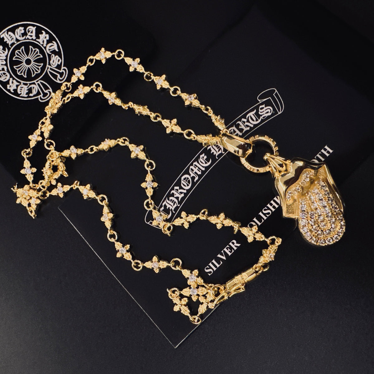 Gothic Emblem Pendant Necklace in Metal-Tone – Design 02 side detail