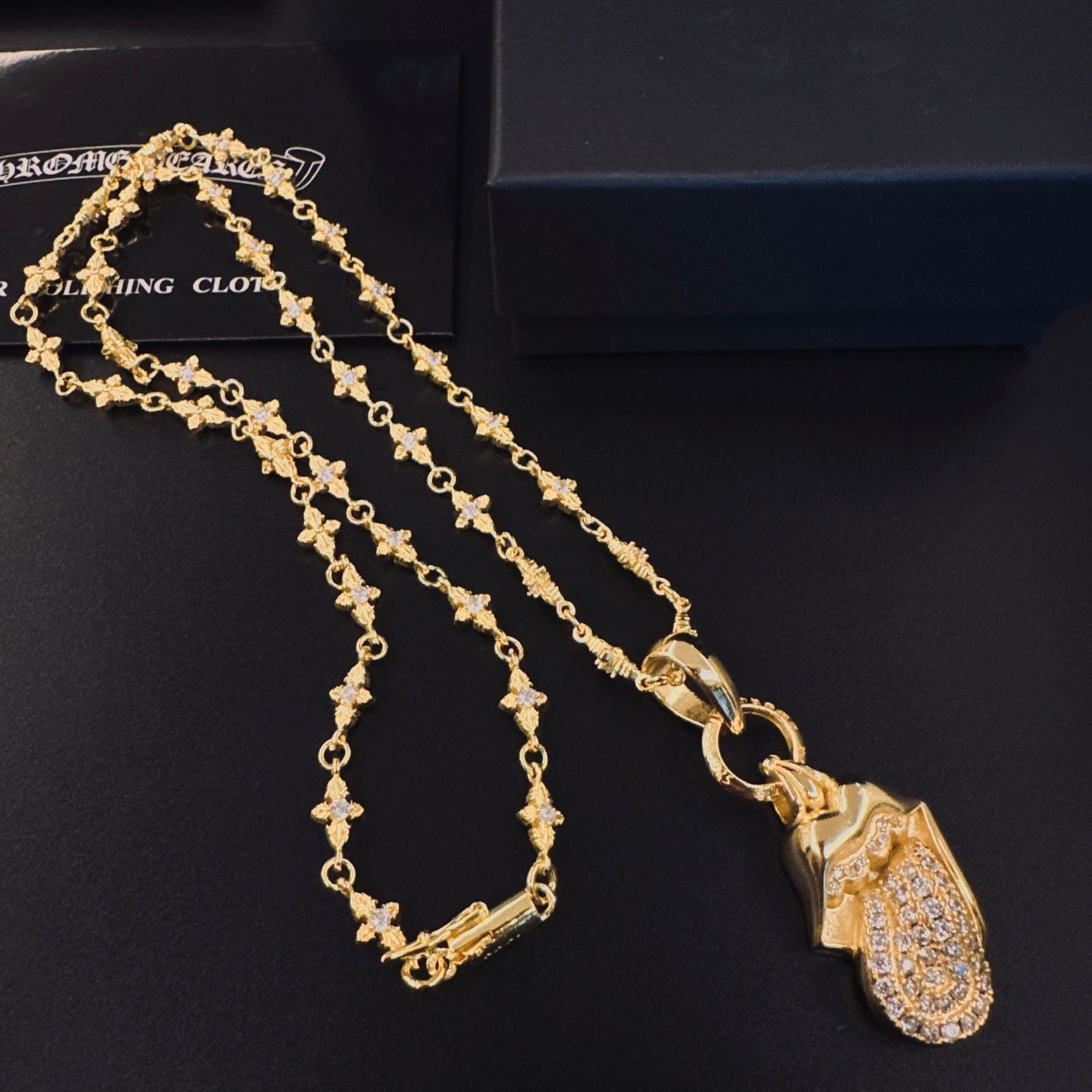 Signature Emblem Pendant Necklace in Polished Metal-Tone – Design 011 detail view