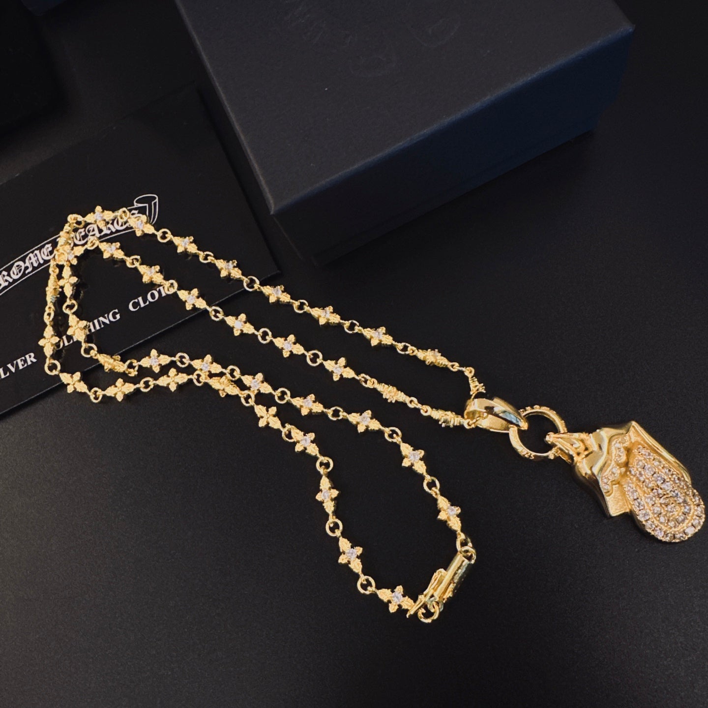 Signature Emblem Pendant Necklace in Polished Metal-Tone – Design 011 styled product view