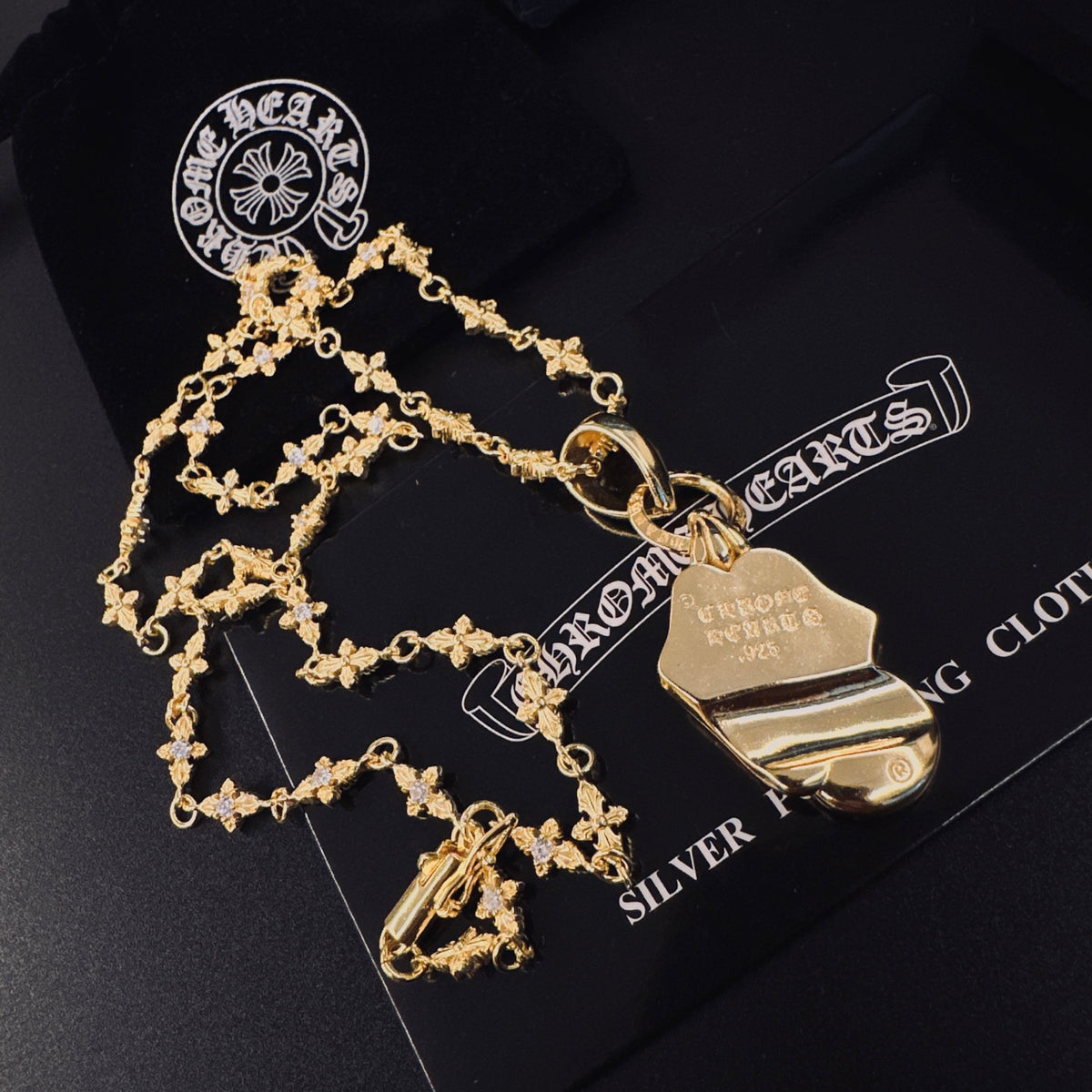 Signature Emblem Pendant Necklace in Polished Metal-Tone – Design 010 detail view