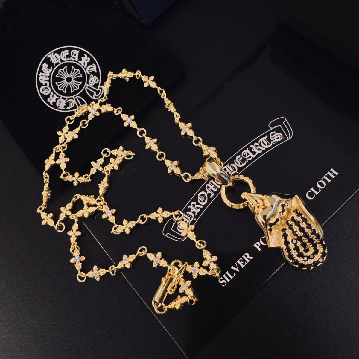 Gothic Emblem Pendant Necklace in Metal-Tone – Design 01 side detail