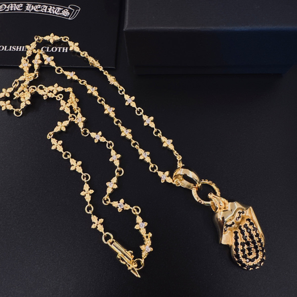 Gothic Emblem Pendant Necklace in Metal-Tone – Design 01 front product view