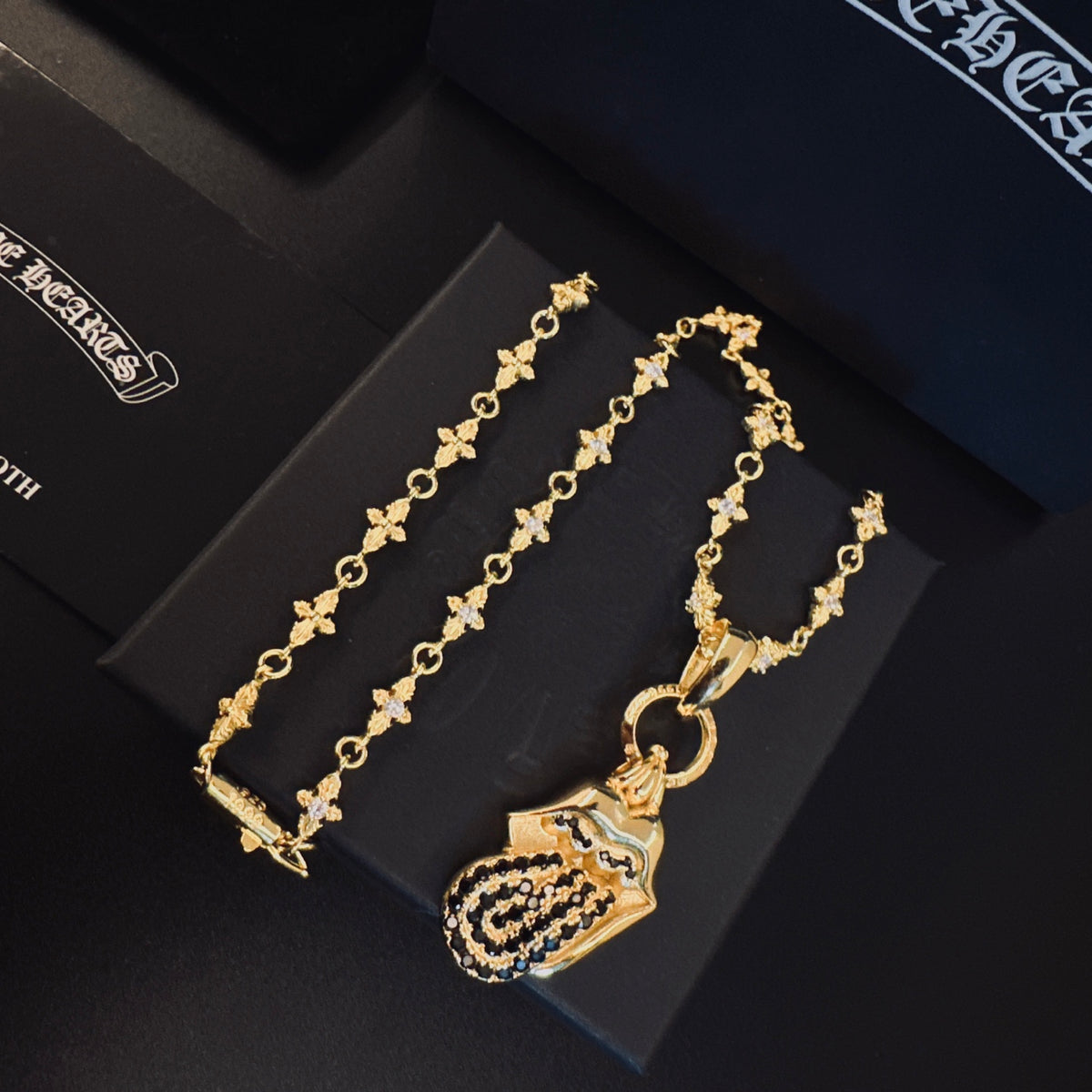 Gothic Emblem Pendant Necklace in Metal-Tone – Design 01 front product view