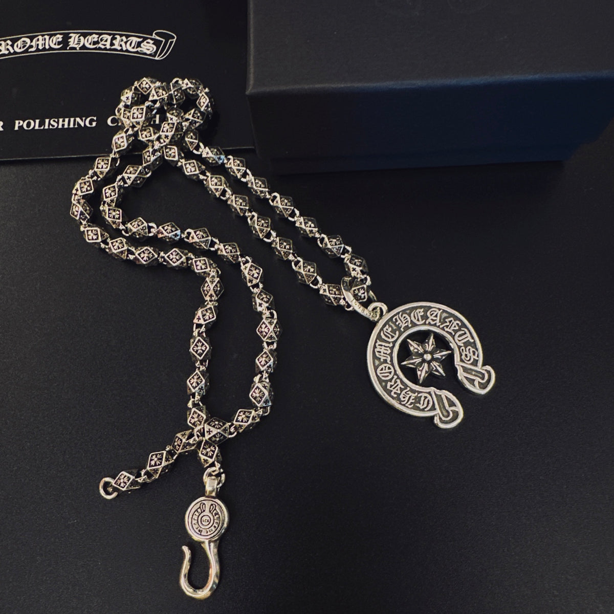 Gothic Emblem Pendant Necklace in Metal-Tone – Design 39 side detail