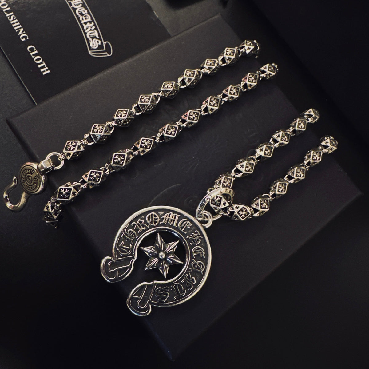 Gothic Emblem Pendant Necklace in Metal-Tone – Design 39 styled product view