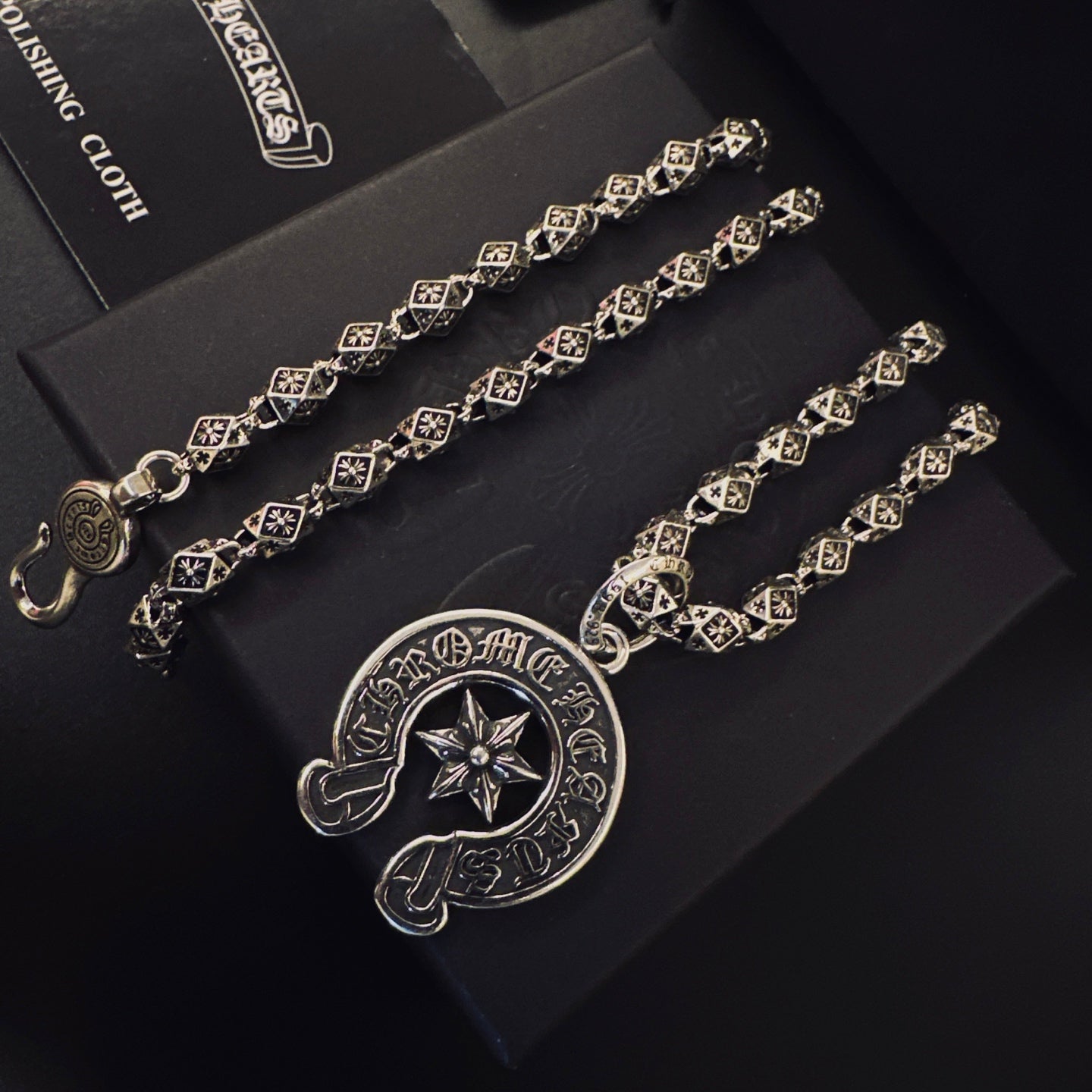 Gothic Emblem Pendant Necklace in Metal-Tone – Design 39 styled product view
