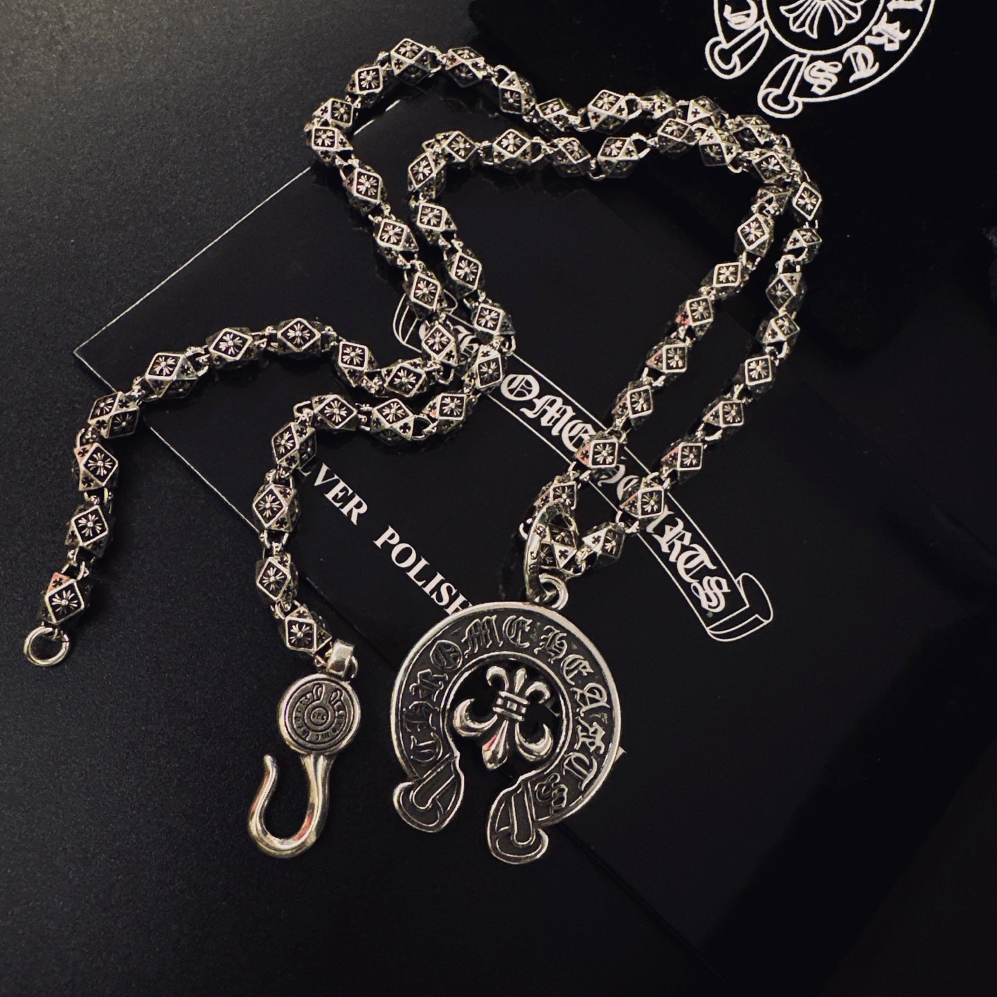 Gothic Emblem Pendant Necklace in Metal-Tone – Design 38 side detail