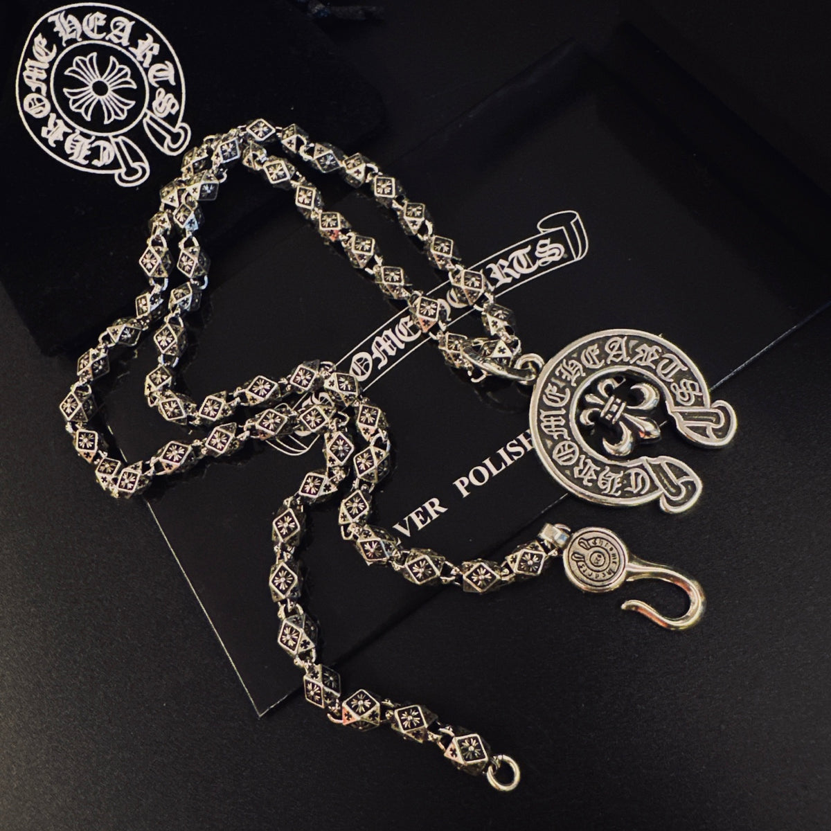 Gothic Emblem Pendant Necklace in Metal-Tone – Design 38 front product view