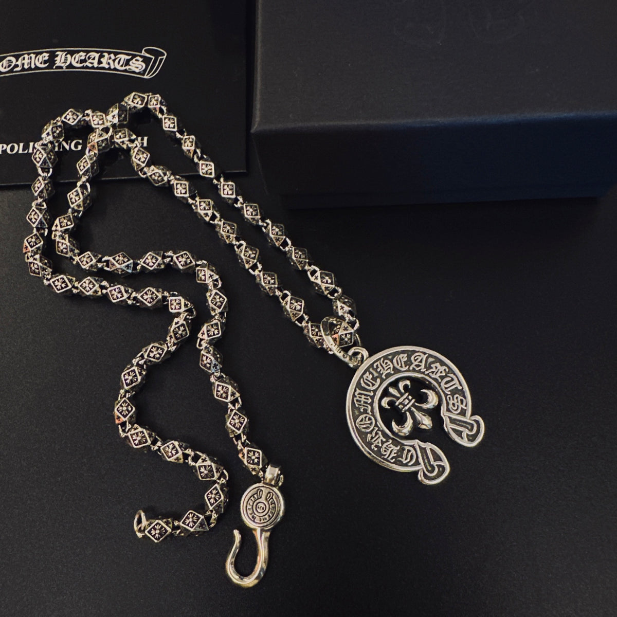 Gothic Emblem Pendant Necklace in Metal-Tone – Design 38 detail view